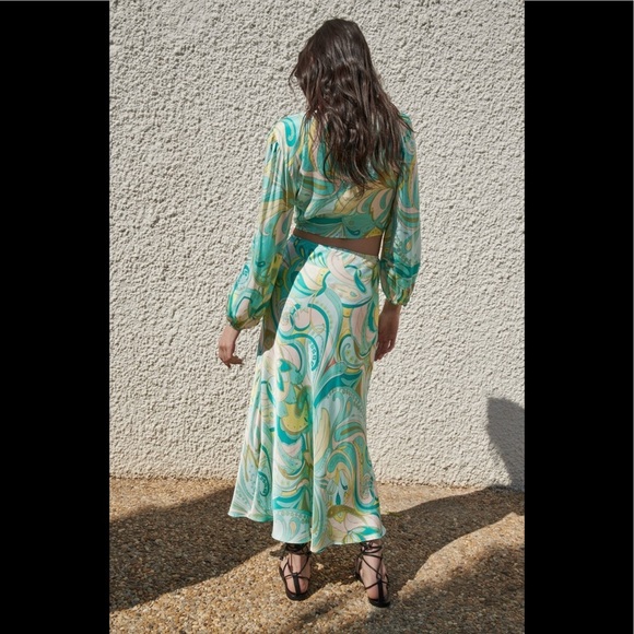 Zara Set Skirt + Crop Top 70’s Green White - Picture 12 of 12